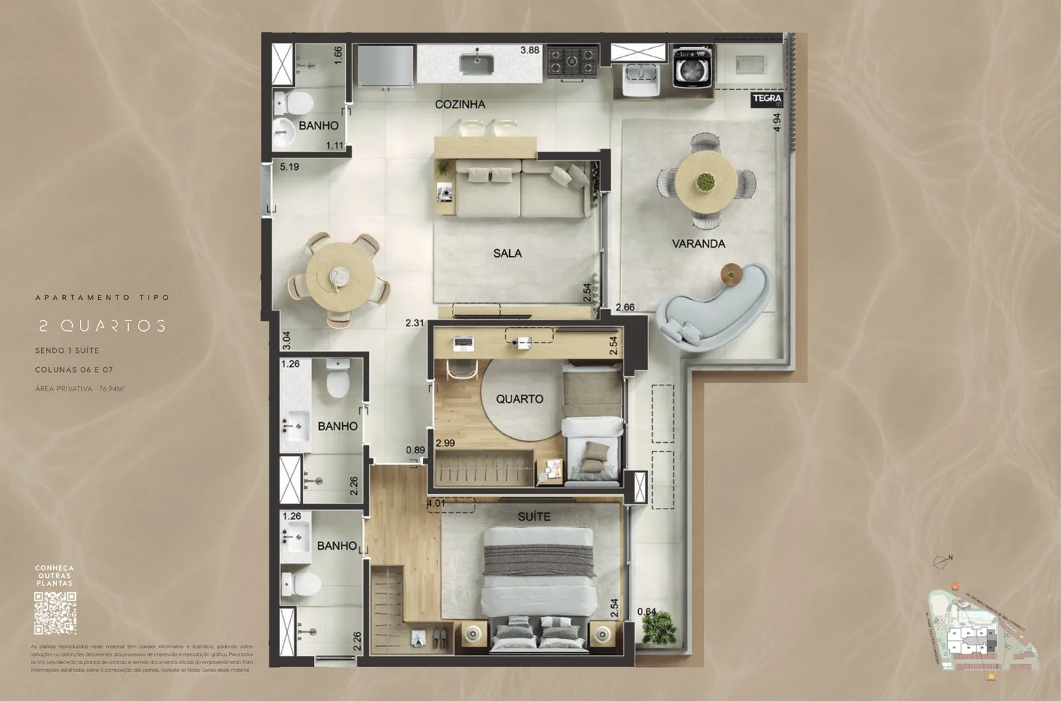 2 quartos · 76,94 m² — Kronos by Tegra