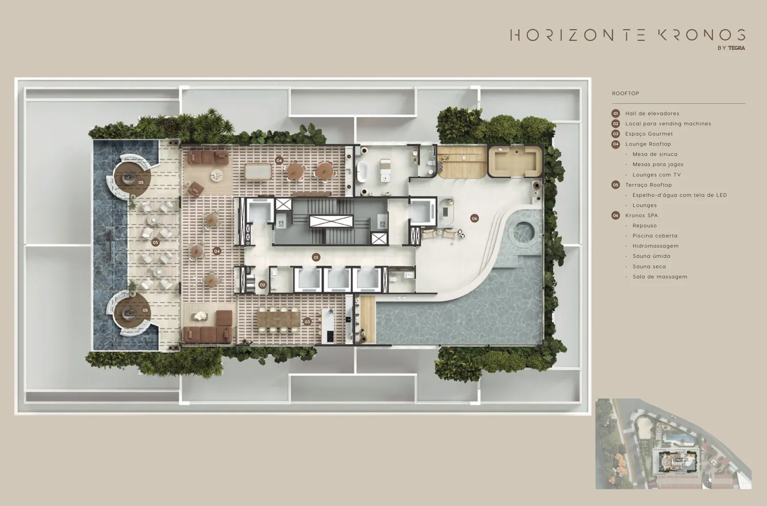 Planta do rooftop e Kronos SPA